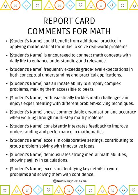 Kindergarten Maths Report Card Comments