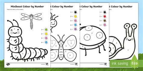 Kindergarten Minibeasts Color By Number Worksheets Twinkl Color By Number Kindergarten Worksheet - Color By Number Kindergarten Worksheet