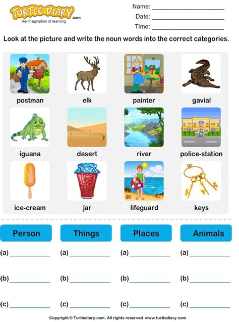 Kindergarten Noun Worksheets Turtle Diary Identifying Nouns Worksheet For Kindergarten - Identifying Nouns Worksheet For Kindergarten