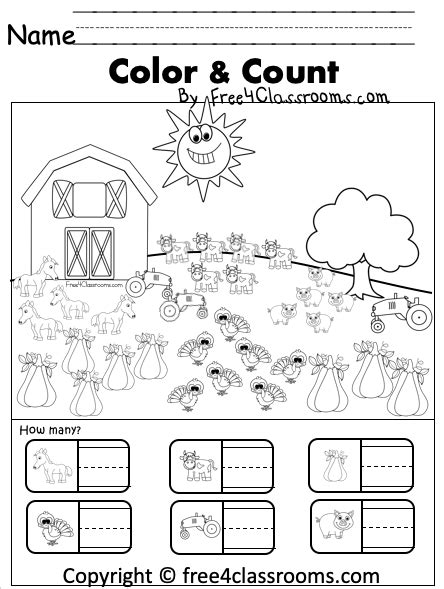 Kindergarten Numbers Worksheet A Turkey Farm Free4classrooms Kindergarten Farm Worksheets - Kindergarten Farm Worksheets