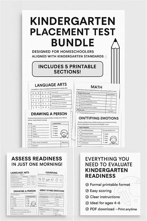 kindergarten placement test sample