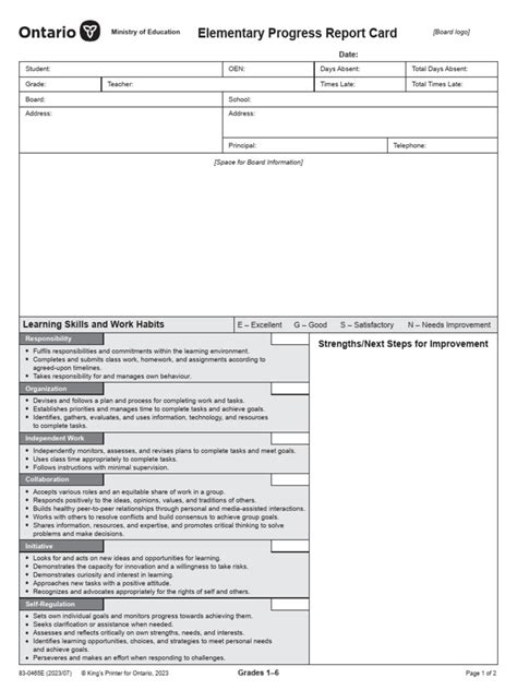 Kindergarten Progress Report Sample Ontario