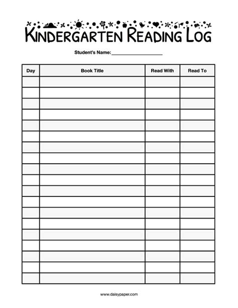 Kindergarten Reading Log Daisy Paper Reading Log Template Kindergarten - Reading Log Template Kindergarten