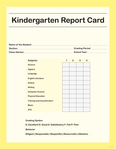Kindergarten Report Card Template Kindergarten Templates - Kindergarten Templates