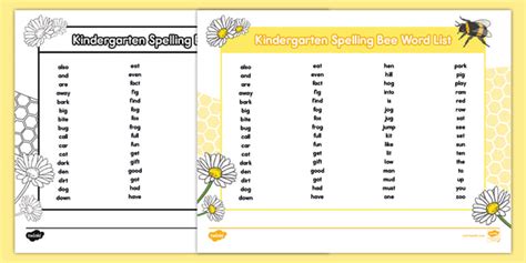 Kindergarten Spelling Bee Word List Twinkl Usa Twinkl Pre Kindergarten Spelling Words - Pre Kindergarten Spelling Words