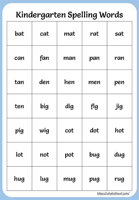 Kindergarten Spelling Words List 6 Vocabulary List Spelling Kindergarten Words - Kindergarten Words