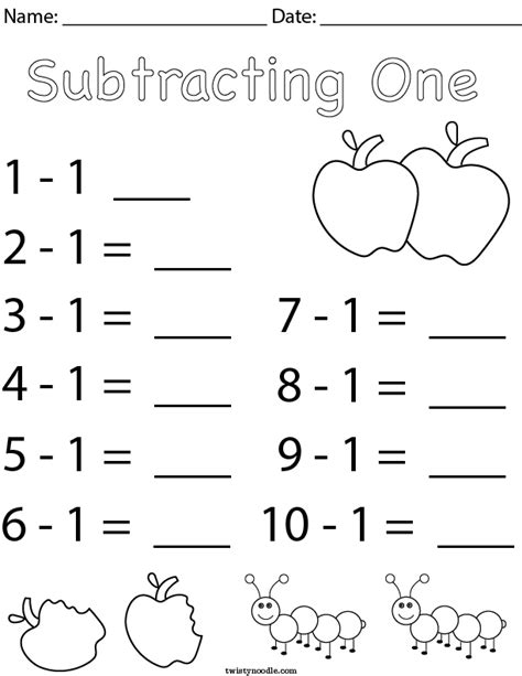 Kindergarten Subtraction Math Worksheets Twisty Noodle Printable Subtraction Worksheets For Kindergarten - Printable Subtraction Worksheets For Kindergarten