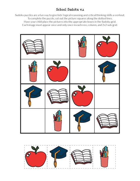 Kindergarten Sudoku   Picture Sudoku Back To School Worksheets 99worksheets - Kindergarten Sudoku