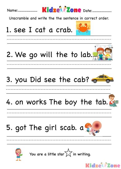 Kindergarten Unscramble Words Worksheets Kidzezone Kindergarten Unscramble Sentences Worksheet - Kindergarten Unscramble Sentences Worksheet