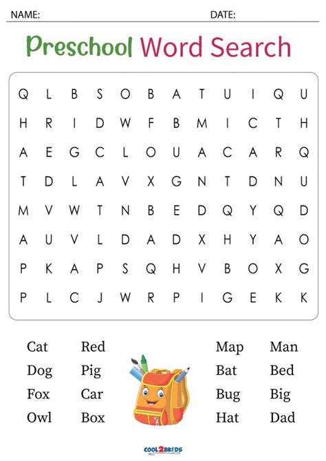Kindergarten Word Search Topics Word Searches Kindergarten - Word Searches Kindergarten