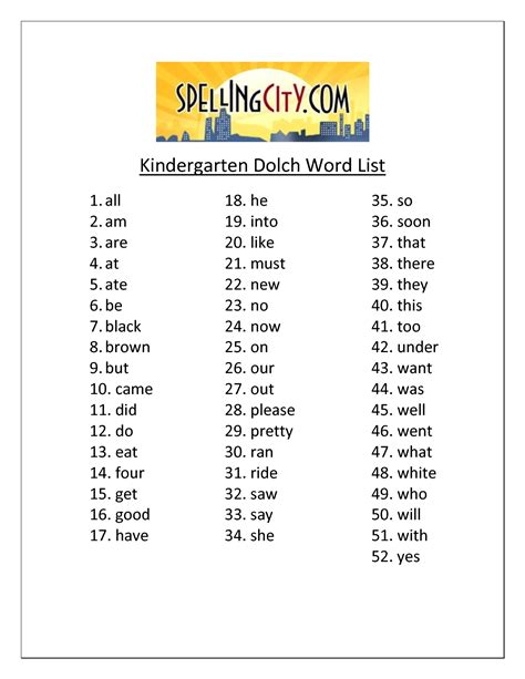 Kindergarten Words Kindergarten Words List For Kindergarten - Words List For Kindergarten