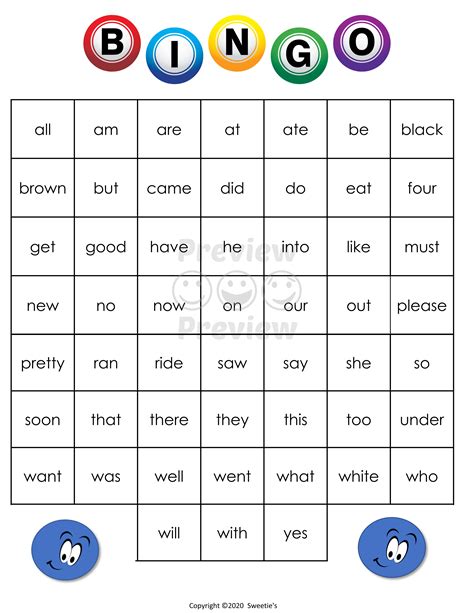 Kindergarten Worksheets Sight Words Bingo