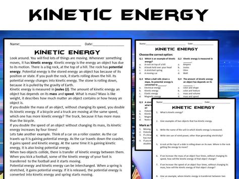 Kinetic Energy Reading Comprehension Passage Printable Worksheet Tes Kinetic Vs Potential Energy Worksheet - Kinetic Vs Potential Energy Worksheet