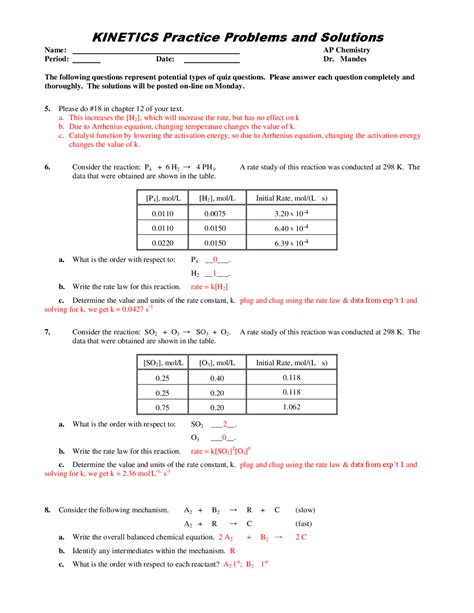 Kinetics Problems And Solutions
