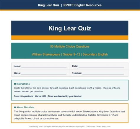 king lear multiple choice questions