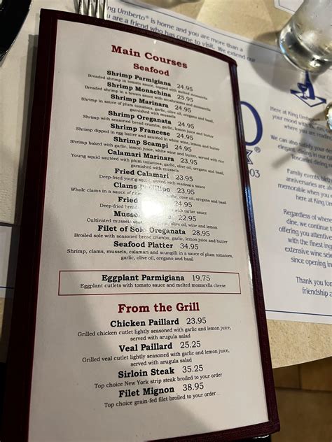 King Umberto Menu