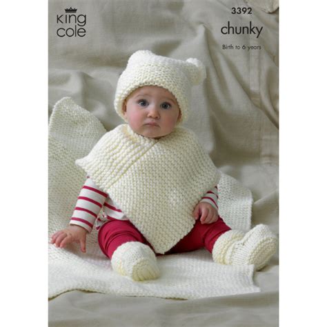 Full Download King Cole Knitting Pattern 3392 Easy Knit Babys Chunky Hat Poncho Bootees And Blanket Birth 6 Years 