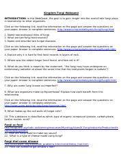 Kingdom Fungi Webquest Answer Key