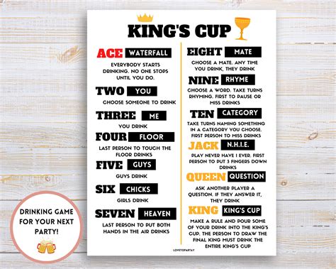 Kings Cup Drinking Rules