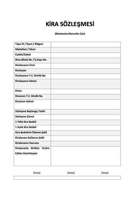 kira sözleşmesi excel 2018