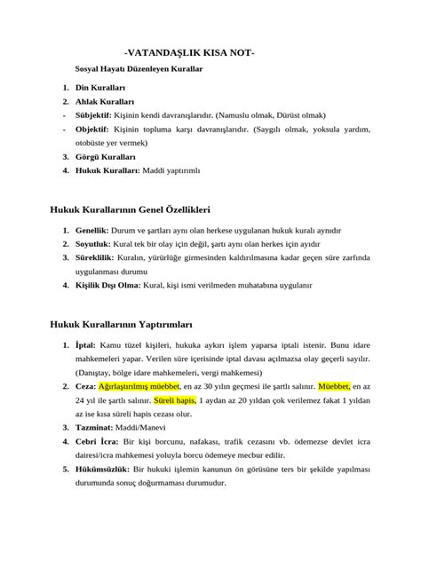 kisa not Bilgi Kitabi.