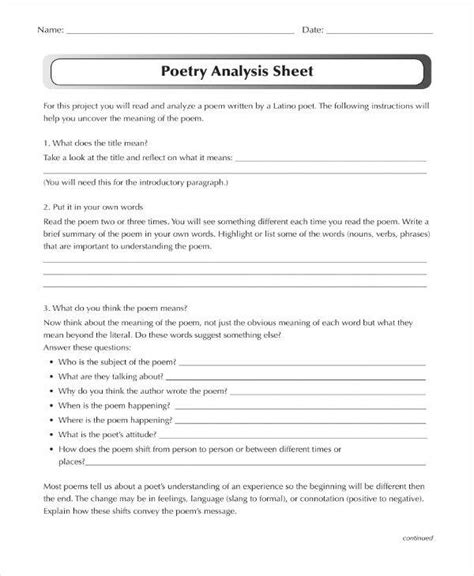kissing someone you love poem analysis sheet template