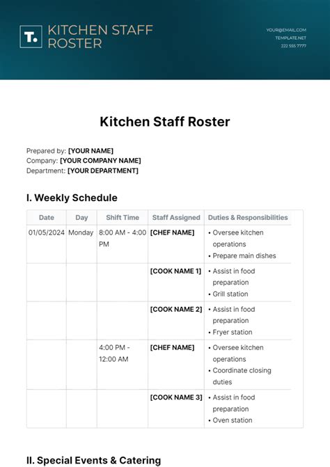 Kitchen Staff Roster