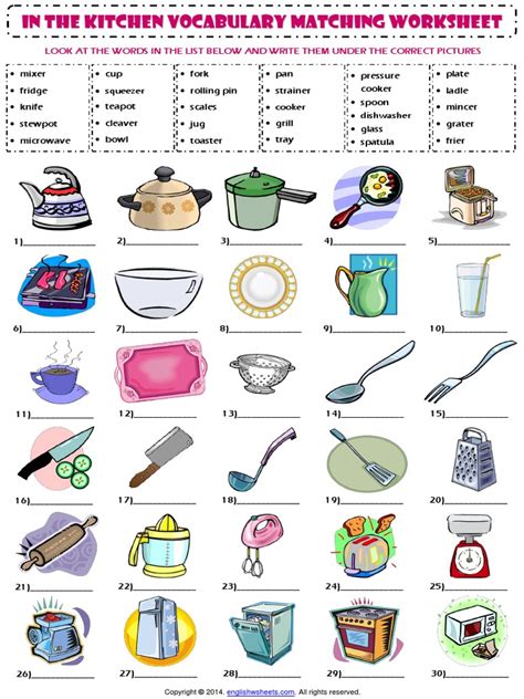 Kitchen Utensils Esl Vocabulary Worksheets Kitchen Tools Worksheet - Kitchen Tools Worksheet