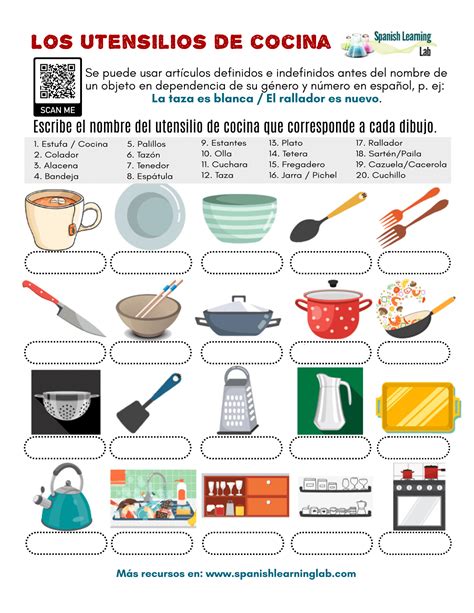 Kitchen Utensils In Spanish Pdf Worksheet Spanish Learning Kitchen Utensils Worksheet - Kitchen Utensils Worksheet
