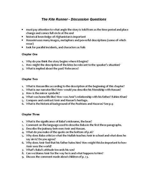 kite runner discussion question answers