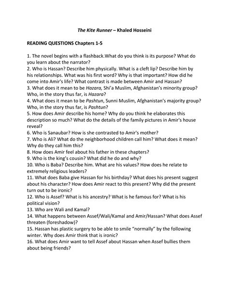 Kite Runner Questions Chapter 1 5