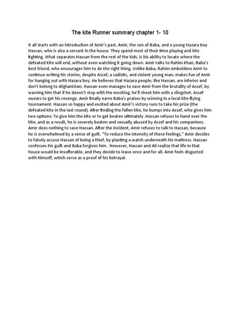 Kite Runner Summary Chapter 1