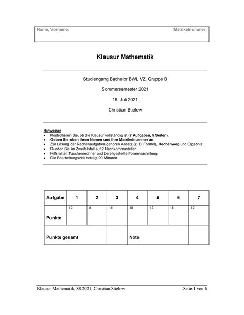 klausur mathematik