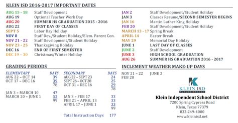 Read Klein Isd 2016 2017 Calendar 