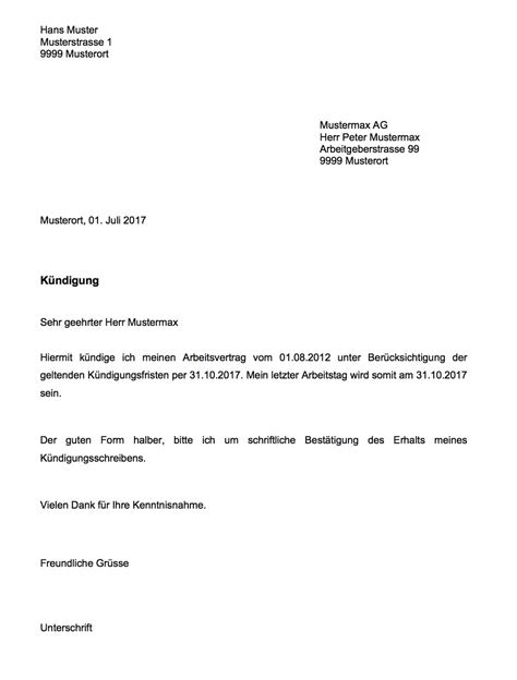 Kündigung Muster Arbeitsvertrag