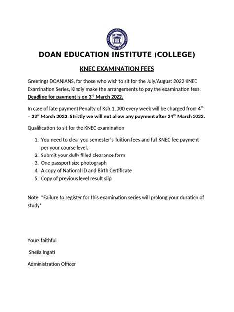 knec exam fee for certificate in ict