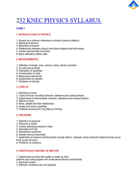 knec physics syllabus 2013