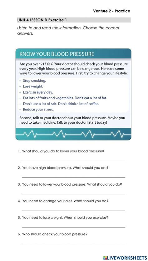 Know Your Blood Pressure Worksheet Live Worksheets Blood Pressure Worksheet Answers - Blood Pressure Worksheet Answers