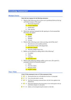 knowledge assessment answers microsoft word