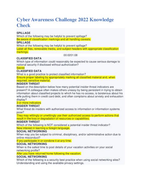 Knowledge Check Cyber Awareness
