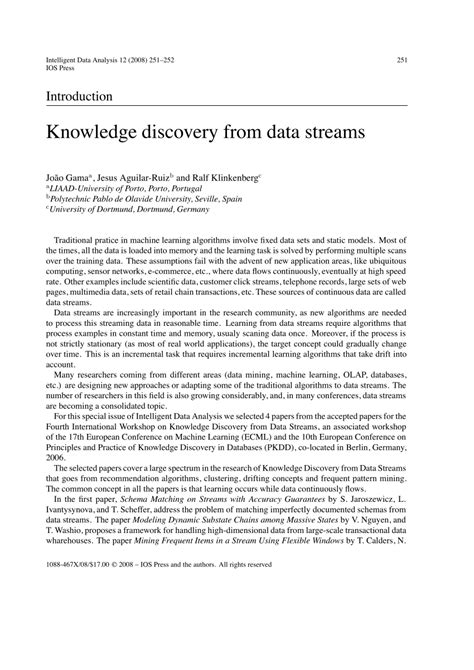 Knowledge Discovery From Data Streams