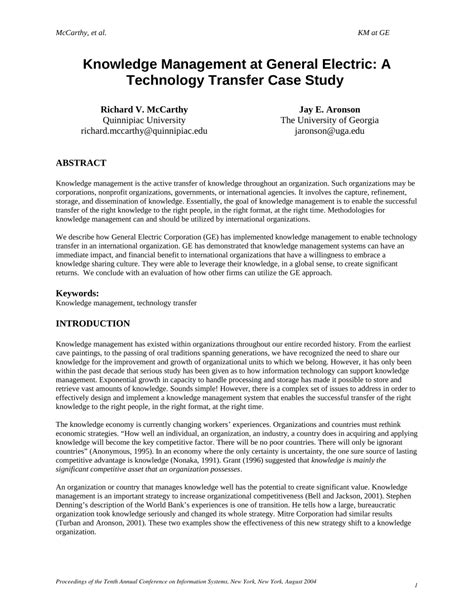 Knowledge Management At General Electric A Technology