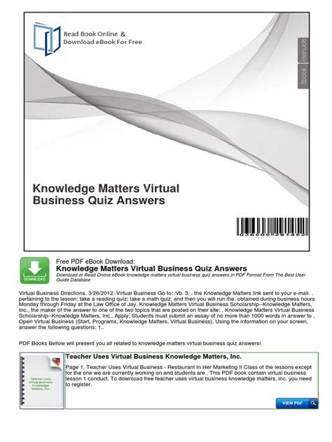 Read Knowledge Matters Virtual Business Quiz Answers 