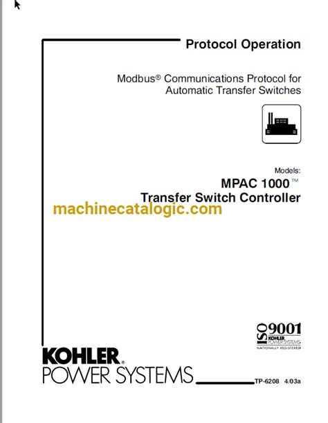 Kohler Modbus Communications Protocol Operation Manual