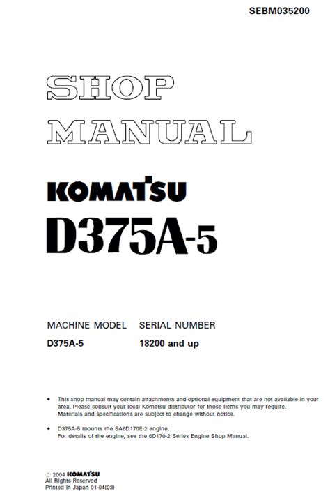 Read Online Komatsu Bulldozer D375A 5 D375A 5E0 Service Repair Shop Manual 
