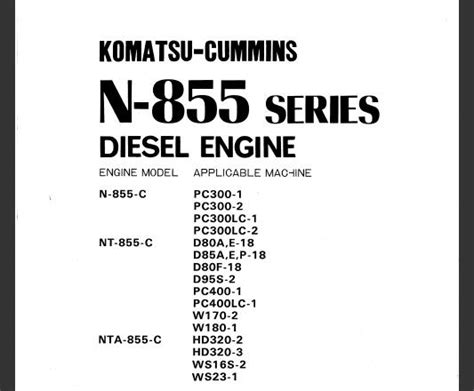 Read Online Komatsu Cummins N 855 Series Diesel Engine Service Shop Repair Manual 