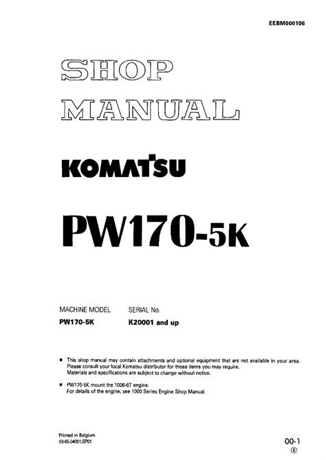 Read Online Komatsu Pw170 5K Hydraulic Excavator Service Repair Workshop Manual Download Sn K20001 And Up 