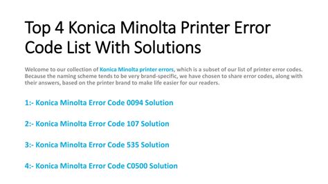 Konica Minolta Error Code List