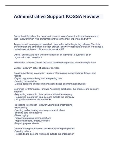 Kossa Practice Test Administrative Support