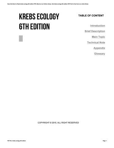 Read Online Krebs Ecology 6Th Edition 